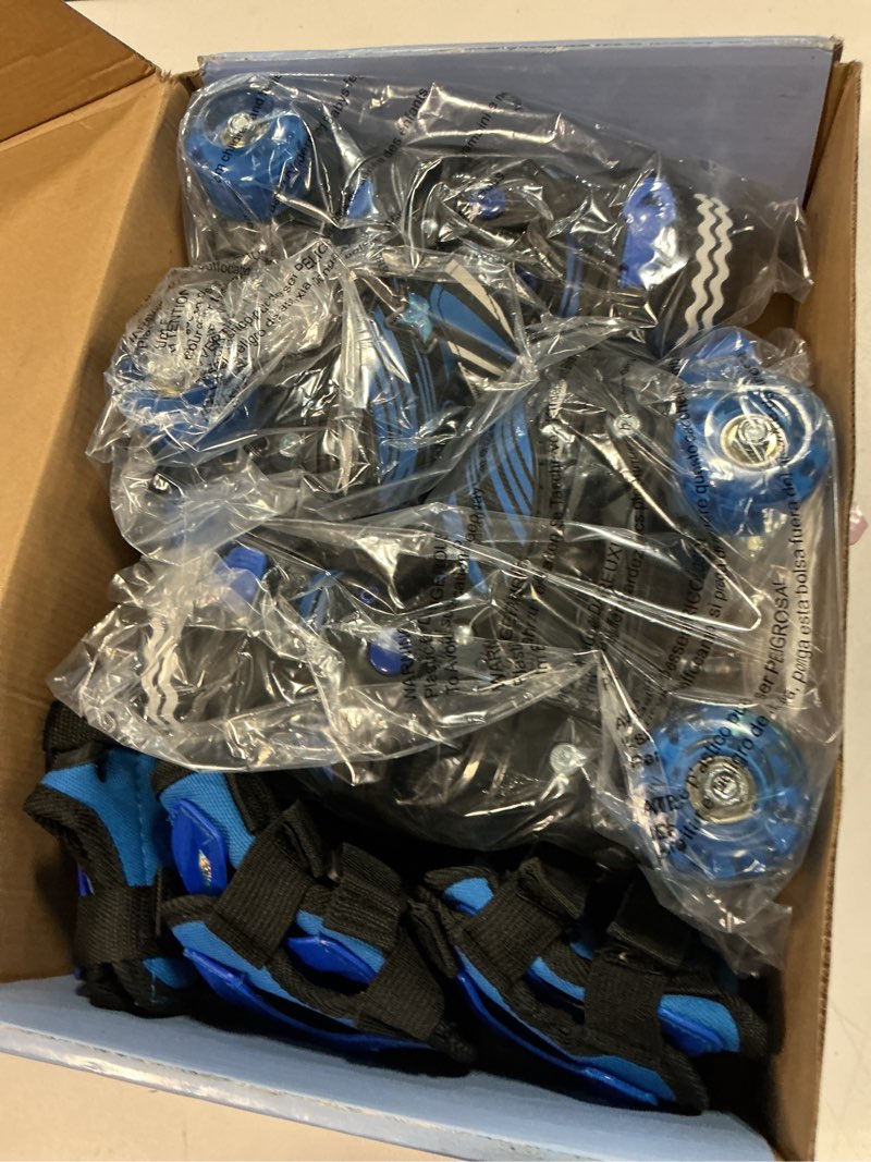Condition photo showing Good Condition for sportneer kids roller skates: 4 size adjustable quad skates with light up wheels for 5-8, 8-12 girls boys kids toddlers beginners, birthday gift with protective gear set for outdoor indoor navy blue s (foot length: 6.9-7.7inch)