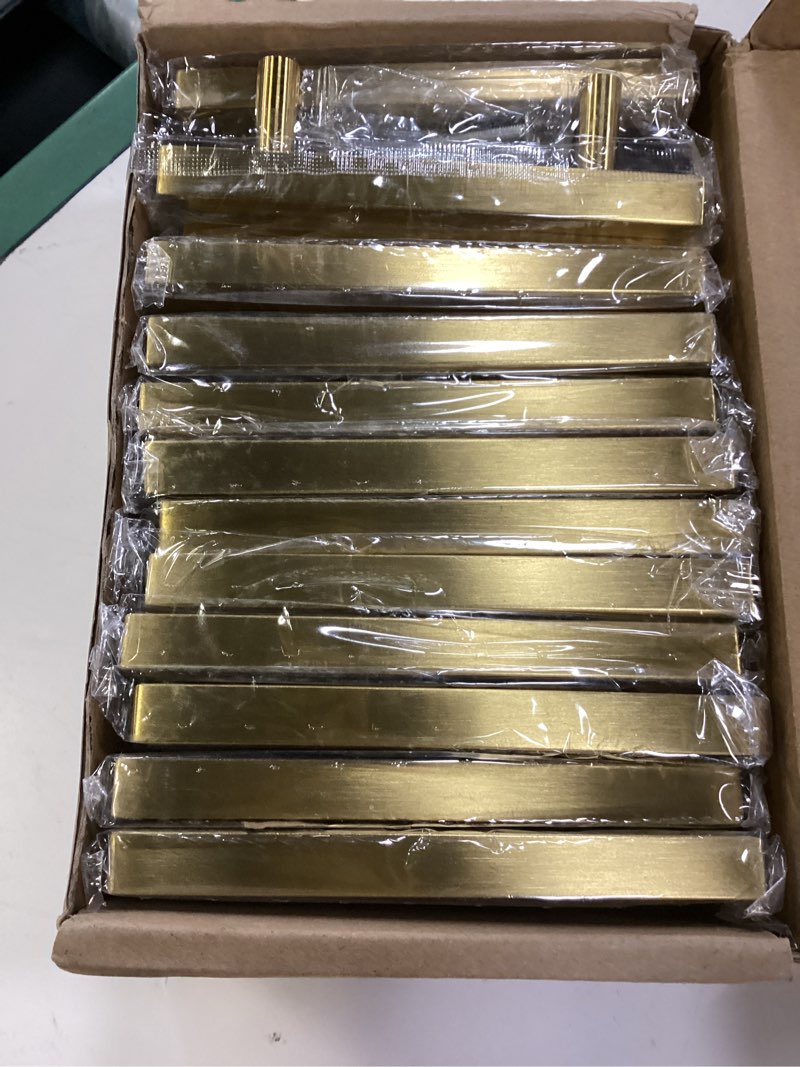 Condition photo showing New/Like New for estmoon 30 pack brushed brass cabinet handles 3 inch gold cabinet pulls modern square drawer pulls brass gold dresser pulls hardware kitchen handles for cabinets and drawers, 5" total length brushed brass 30