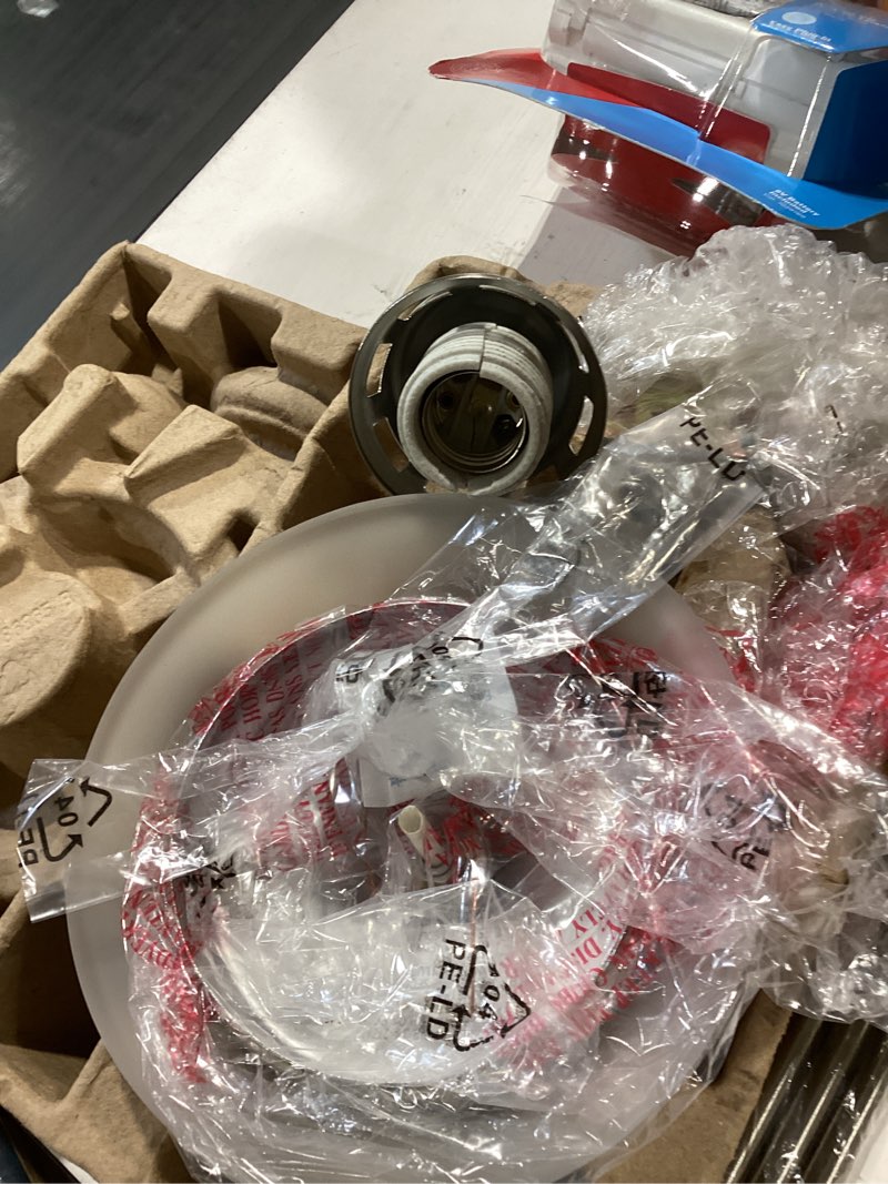 Condition photo showing As Is for project source fallsbrook brushed nickel traditional etched glass bell mini pendant light