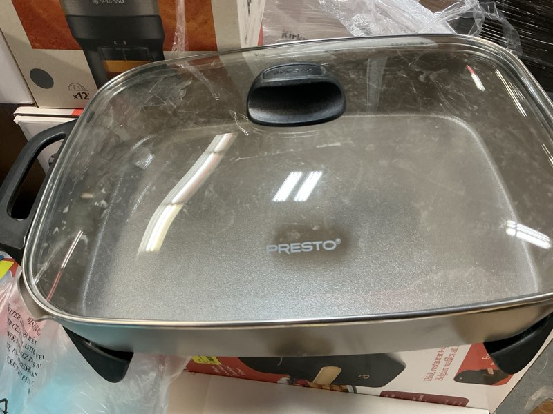 Condition photo showing As Is for presto 16 in electric skillet with ceramic nonstick surface - buffet server, temperature control