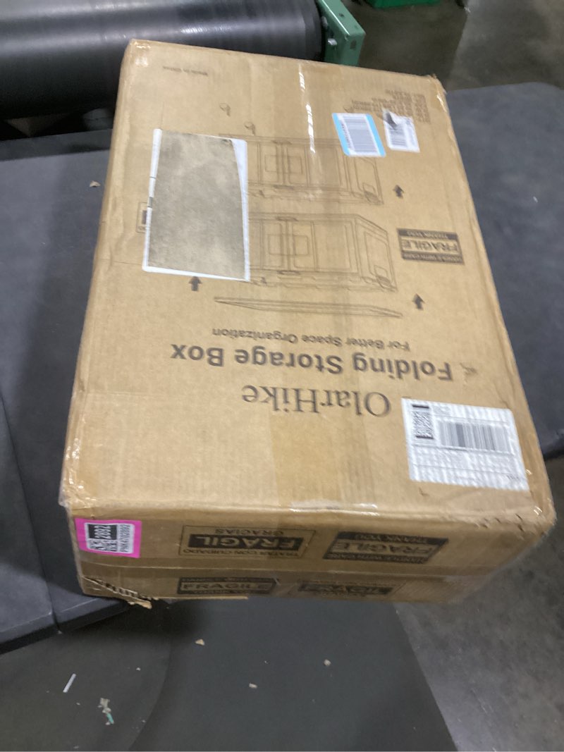 Condition photo showing New/Like New for OlarHike 76QT Lockable Storage Bins with Lids - Folding Storage box with Doors and Wheels, Collapsible Plastic Bins for Closets, Stackable Organizer and Containers, Christmas Gifts, 4pack Cubes 76QT 4pack