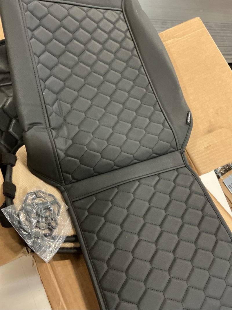 Condition photo showing As Is for (illustrative image) elantrip 2pcs front car seat covers leather water proof seat protector universal fit for most cars suvs and trucks black black front set