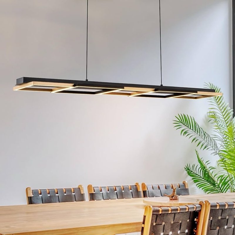 EDISLIVE 5-Light Black Gold Linear LED Chandelier Dimmable LED Square Island Light 45 in Linear Pendant Light 3000K Adjustable Height for Dinning Room Kitchen Pool Table Square-BKGD 45IN