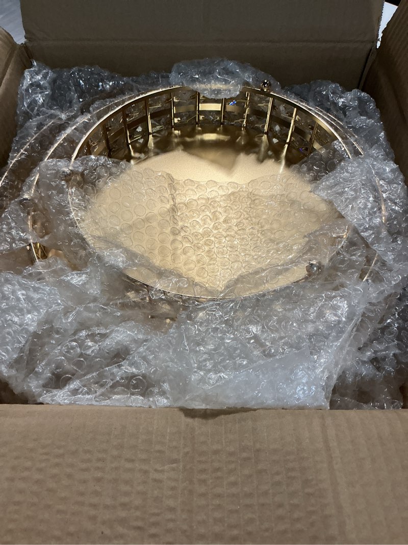 Condition photo showing New/Like New for Goaste 3 Pack Crystal Cake Display Stand with Mirror, 14" 12" 10" Metal Pedestal Gold Round Cake Plate Stand, Dessert Cookies Fruit Serving Tray with Shining Crystal Beads for Wedding, Birthday Party