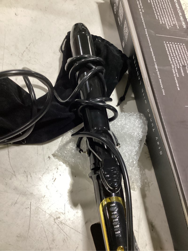 Condition photo showing Good Condition for lanvier 1.25 inch curling iron, extra long barrel 1 1/4 inch curling iron for long hair up to 450f, worldwide dual voltage hair curler for traveling, hair waving style tool black