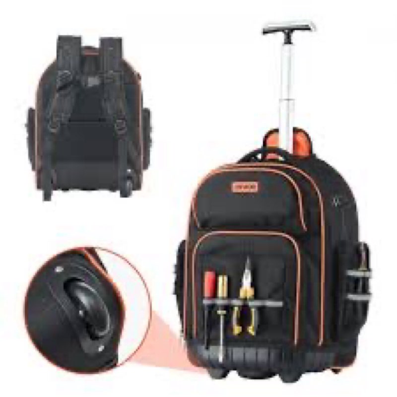Rolling Tool Backpack Heavy Duty, 43 Pockets Tool Backpack with Wheels, Rolling Tool Bags for Men wi