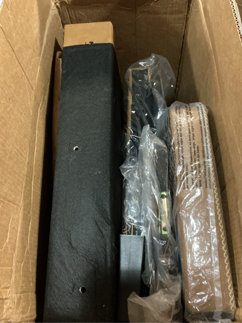 Condition photo showing As Is for PU Leather Accent Chair, Mid-Century Modern Living Room Armchair Sofa with Removable Cushions, Solid Wood Frame & Stitched Armrest Design, Bedroom Chair with Plastic Legs, Brown Brown Set of 1