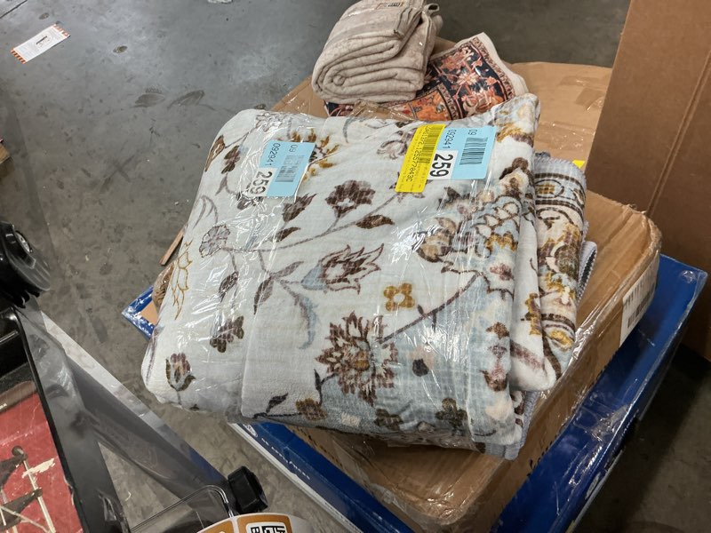 Condition photo showing As Is for machine washable multicolor area rug