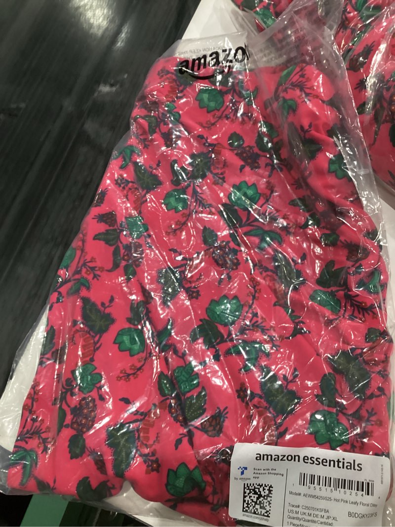 Condition photo showing New/Like New for Amazon Essentials Womens Slim-Fit Ruched Matte Jersey Skirt (Top Sold Separately) Medium Hot Pink Leafy Floral Ditsy