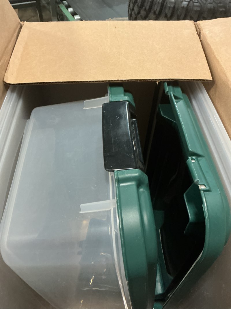 Condition photo showing As Is for iris usa remington dog food storage container, 30 lbs, 11 lbs, airtight, stackable, wheels, food storage, treat box, 2-cup scoop