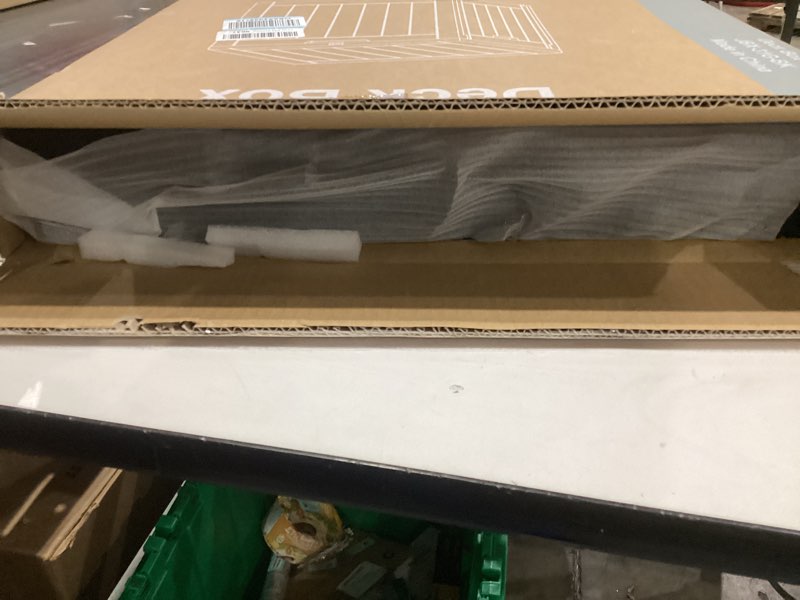 Condition photo showing New/Like New for DUMOS 31 Gallon Deck Box, Lockable Outside Storage Box for Outdoor Use, Outside Waterproof Resin Package Delivery Box for Backyard Patio Garden, Black Black 31 Gallon
