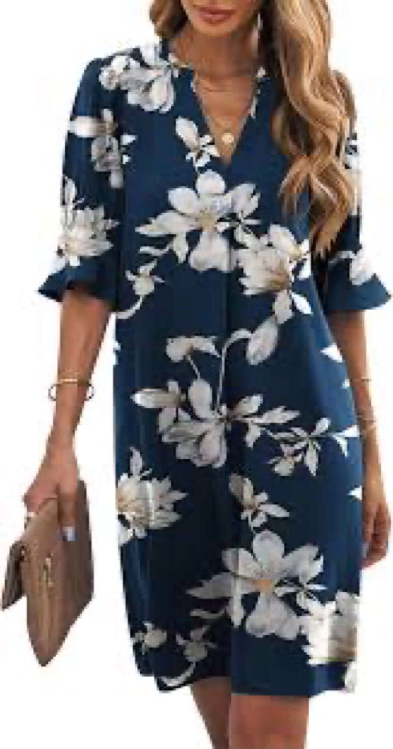 Wkior Shift Dress for Women V Neck Short Sleeves Casual Summer Dresses Sky Blue White SIZE L