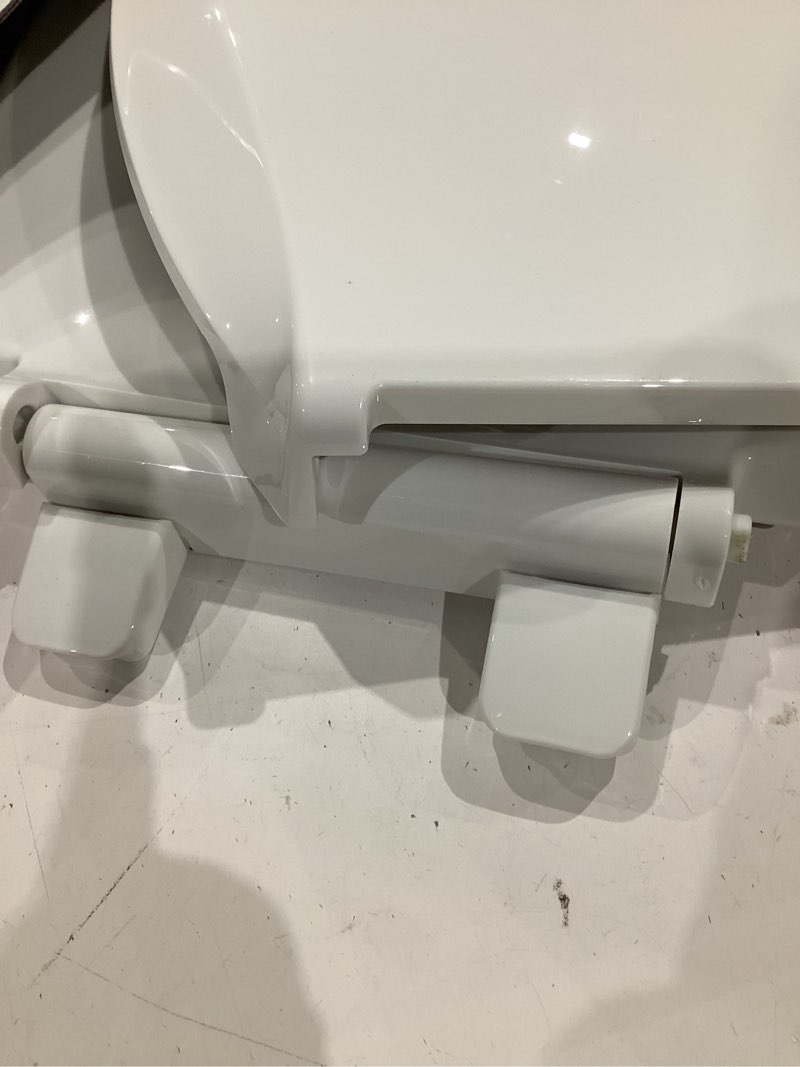 Condition photo showing As Is for kohler 4636-rl-0 cachet readylatch elongated slow close toilet seat, soft close toilet seat quiet lid, contoured grip-tight bumpers installation hardware, apartment essentials, white white elongated ready latch