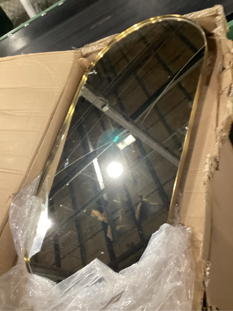 Condition photo showing Good Condition for andy star brass oval mirror, 24x40 inch bathroom mirror gold, brass vanity mirror, pill shaped mirrors gold metal frame stainless steel 1’’ deep hang vertically & horizontally