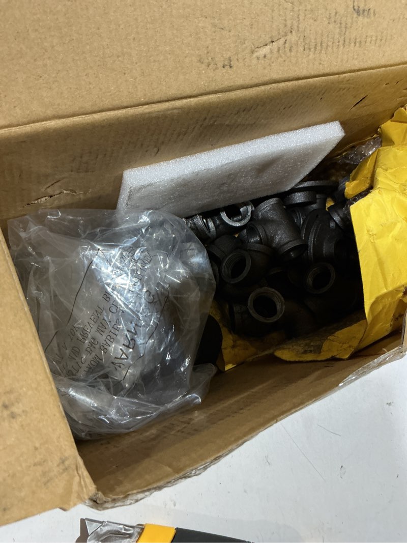 Condition photo showing As Is for 30 Pack 1/2 Inch Cast Iron Pipe Fittings (10 Elbows, 10 Tees, 10 Flange), DIY Steampunk Industrial Vintage Style. 1/2'' × 30