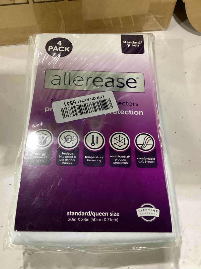 Condition photo showing Good Condition for set of 4 standard/queen allerease pillow protectors - temperature balancing, allergist recommended - premium breathable, zippered protectors