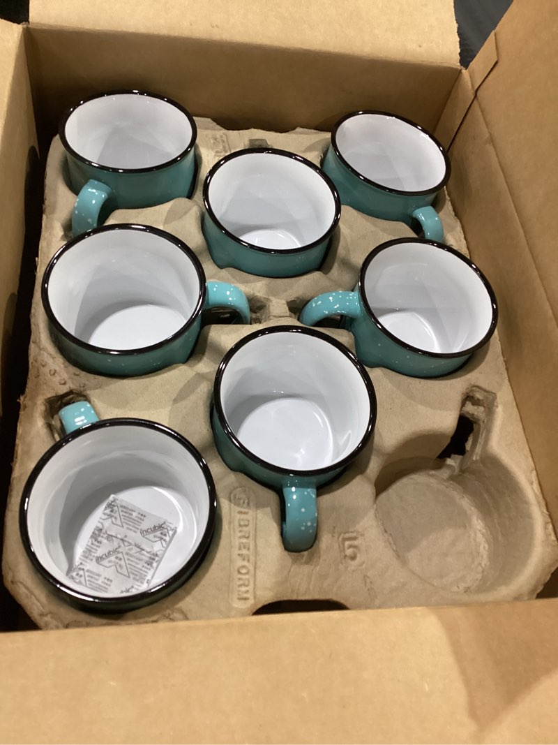 Condition photo showing New/Like New for Set of 8 Ceramic Campfire Mugs – 15 Oz, Black – Coffee & Tea Cups for Home, Work, Travel, Camping – Customizable, Great for DIY, Events, Companies Black 8 count