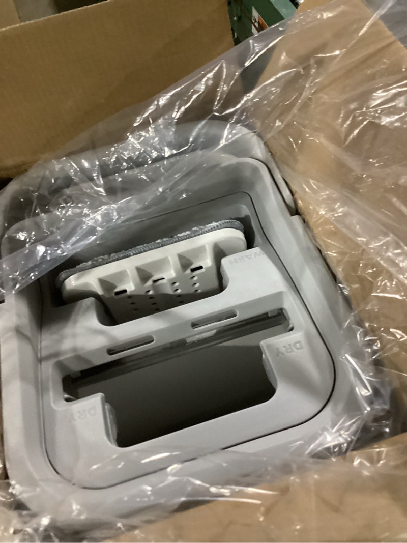 Condition photo showing Good Condition for JOYMOOP Mop and Bucket with Wringer Set, Hands Free Flat Floor Mop and Bucket, with 3 Washable Microfiber Pads, Wet and Dry Use, Floor Cleaning System Middle White Bucket #13 + 50" Flat Mop + 3 Pads