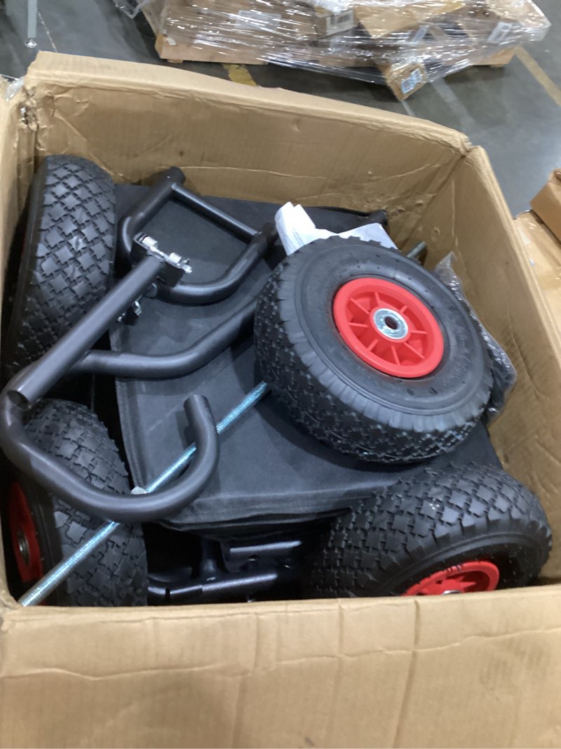 Condition photo showing Good Condition for 3 in 1 beach fishing cart, heavy duty garden carts w/all terrain inflatable tires, folding wagon cart, convert to chair or bench with cushion, rod holders and durable oxford bag