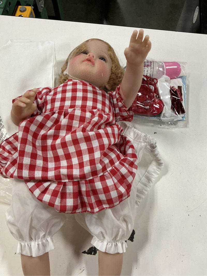 Condition photo showing New/Like New for terabithia 24 inches 60cm sweet face real baby size rooted blond curly hair lifelike reborn baby doll with soft weighted cloth body realistic newborn toddler girl dolls that look real and feel real