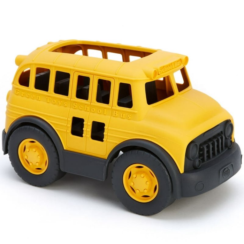 Green Toys: School Bus - Yellow - Toy Vehicle, Large Windows & Open Roof Cabin, Indoor-Outdoor, Push & Pull Play, Recycled Material, Kids-Toddlers 1+