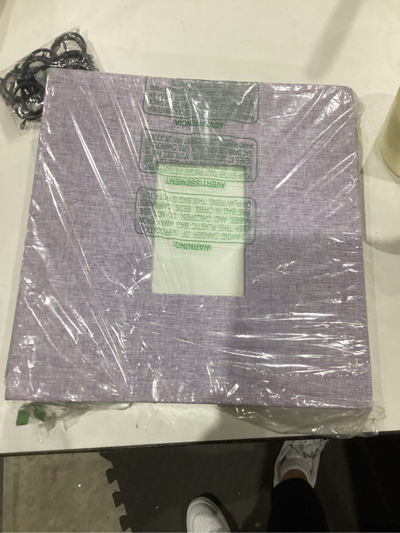 Condition photo showing As Is for mini 3in photo album with cotton hemp woven shell and pvc plastic cover large capacity for storing photos tickets and cards 19.5 x 15.5 x 3.5cm (purple)