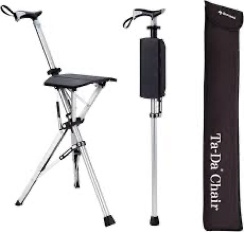 step2gold ta-da chair, portable trekking hiking pole, folding walking stick with seat, walking cane with chair, foldable chair, lightweight aluminum, easy carry and storage, anti-slip (34.6")