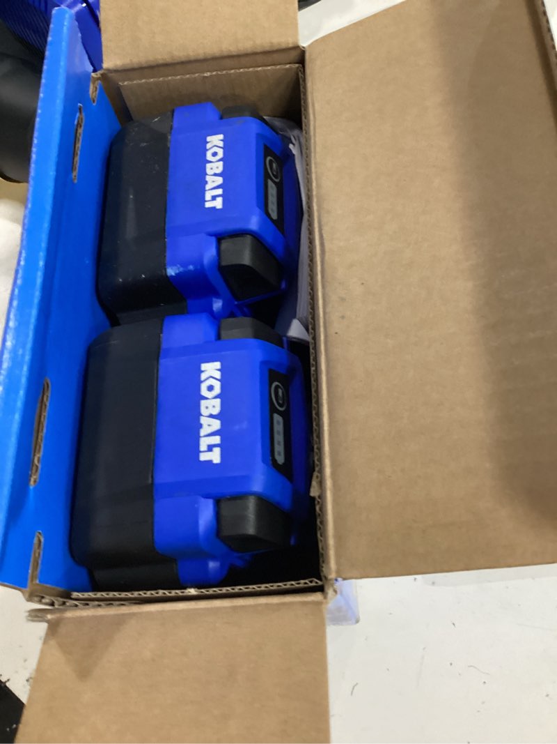 Condition photo showing As Is for kobalt 24-v 2-pack lithium battery (4 ah)