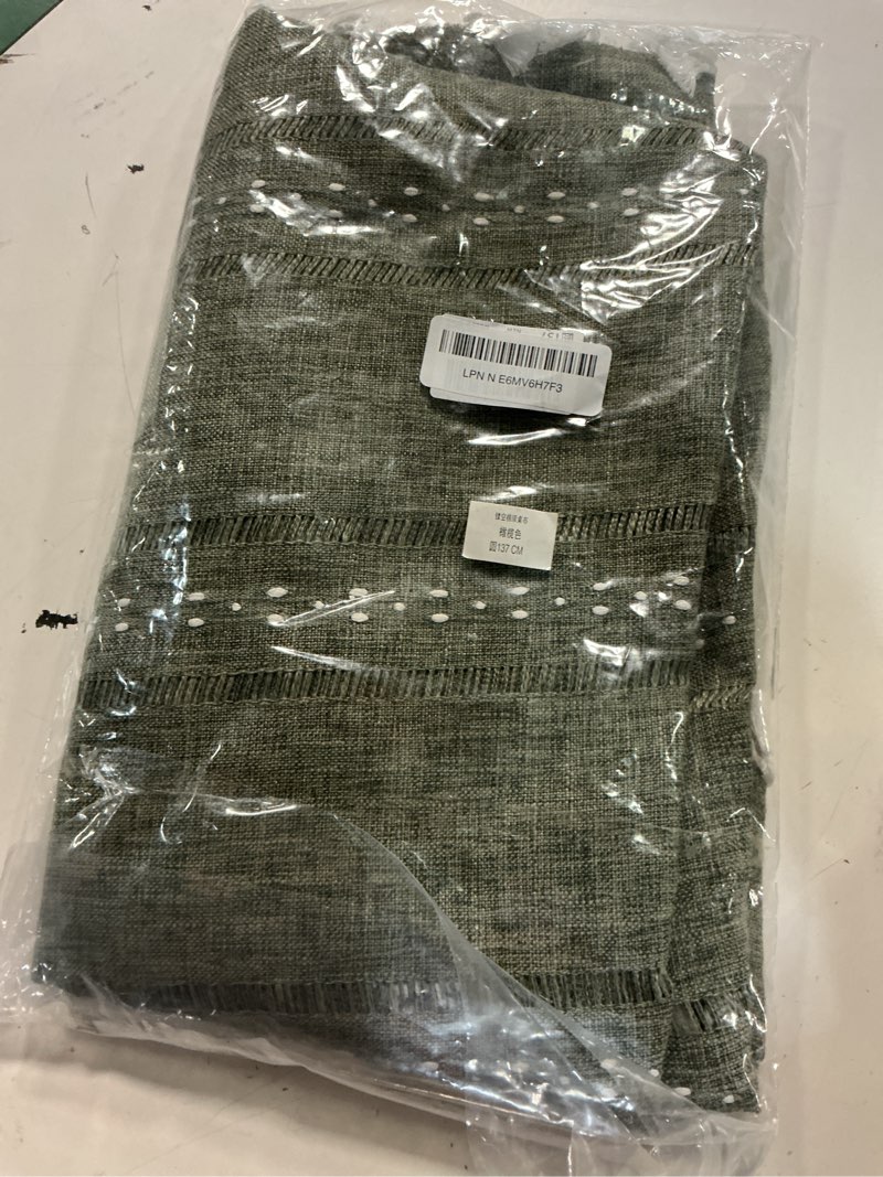 Condition photo showing Good Condition for zeemart hemstitched embroidery striped boho tablecloth 54 inch round olive, heavy weight farmhouse burlap linen green tablecloth, wrinkle resistant washable table cloth for round table olive 54" (round)