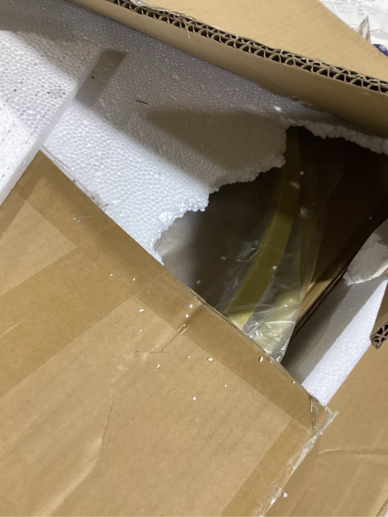 Condition photo showing Good Condition for VINGLI Glass Coffee Table, 25.6" Round Champagne Gold Coffee Tables for Living Room, 2-Tier Glass Top Coffee Table with Storage Clear Coffee Table, Simple & Modern Center Table for Small Space Clear-champagne Gold 25.6"