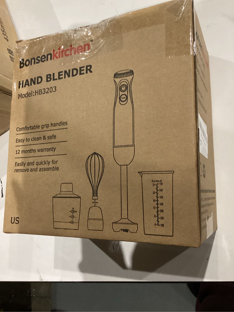 Condition photo showing New/Like New for Bonsenkitchen 4-in-1 Immersion Blender Handheld, 20 Speeds Hand Blender with Turbo Mode, Stainless Steel Blade, Egg Whisk, Beaker & Chopper Bowl, Stick Mixer for Soup, Smoothie, Puree, Baby Food