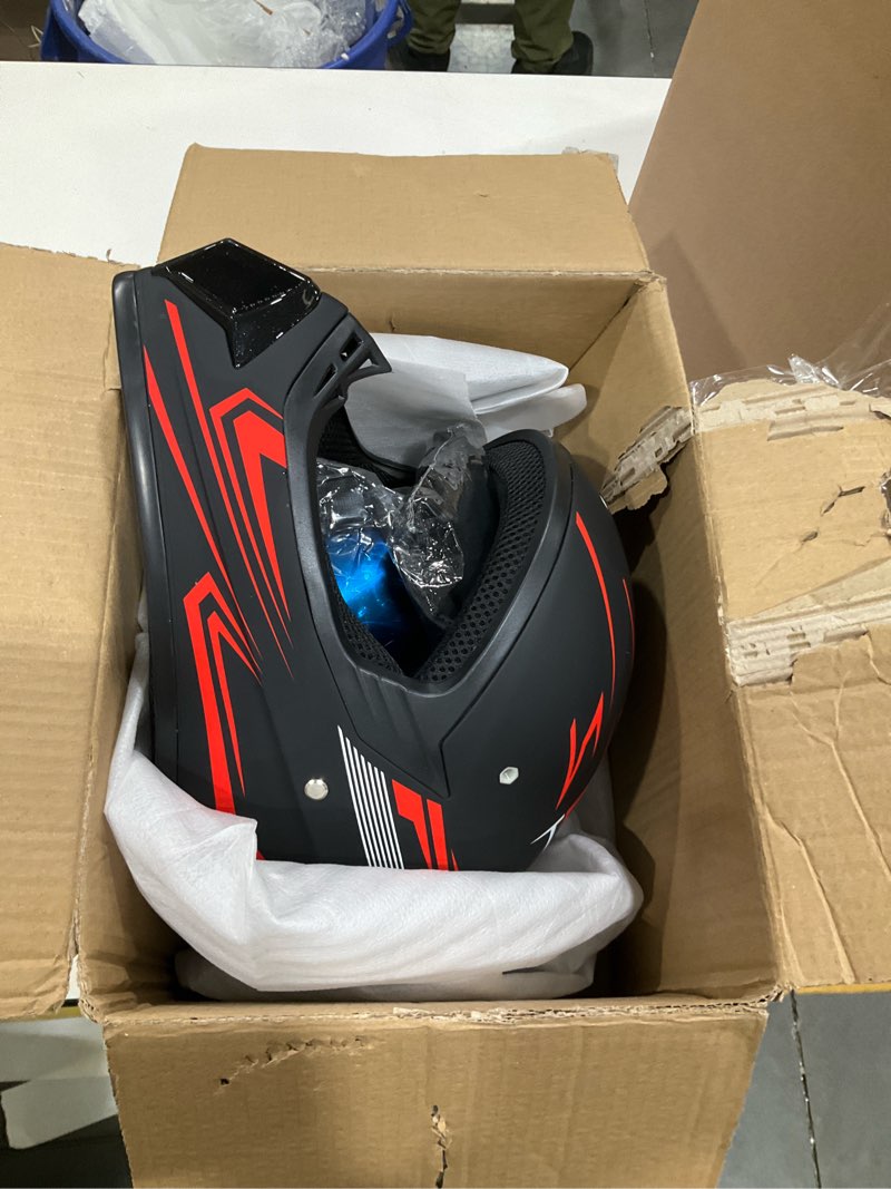 Condition photo showing Good Condition for youth dirt bike helmet,kids motocross full face helmets,mountain bike bmx mx atv girls motorcycle helmet for kids 8-14 with(goggles,gloves,mask) 4-pcs set,dot approved(red,m) red medium