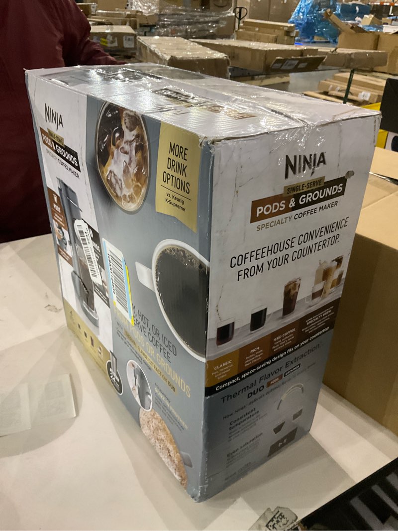 Condition photo showing As Is for Ninja Pods & Grounds Specialty Single-Serve Coffee Maker, K-Cup Pod Compatible, Built-In Milk Frother, 6-oz. Cup to 24-oz. Travel Mug Sizes, Iced Coffee Maker, 1550 watts, Sage Green, PB051SG Standard Sage Green