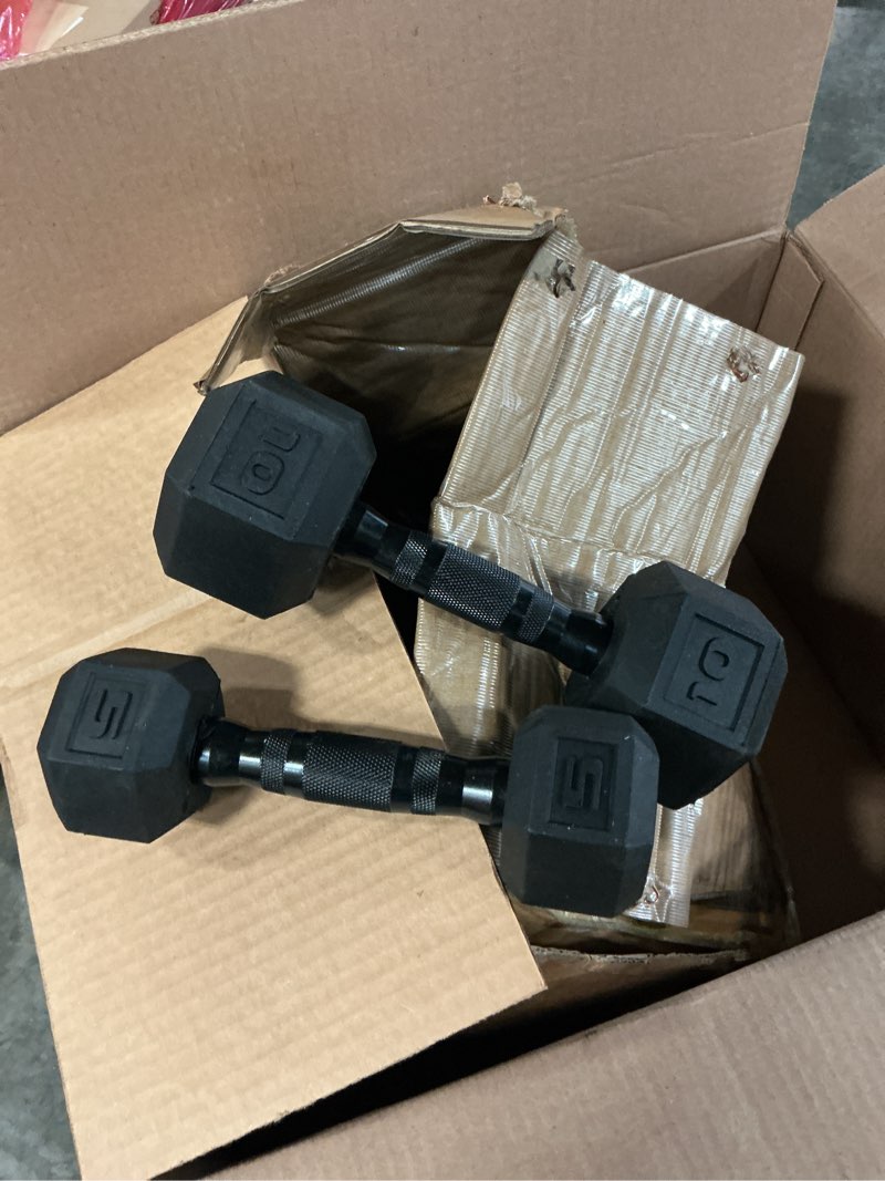 Condition photo showing Good Condition for cap coated dumbbell set | multiple styles 5lbx2, 10lbx2 set black handles