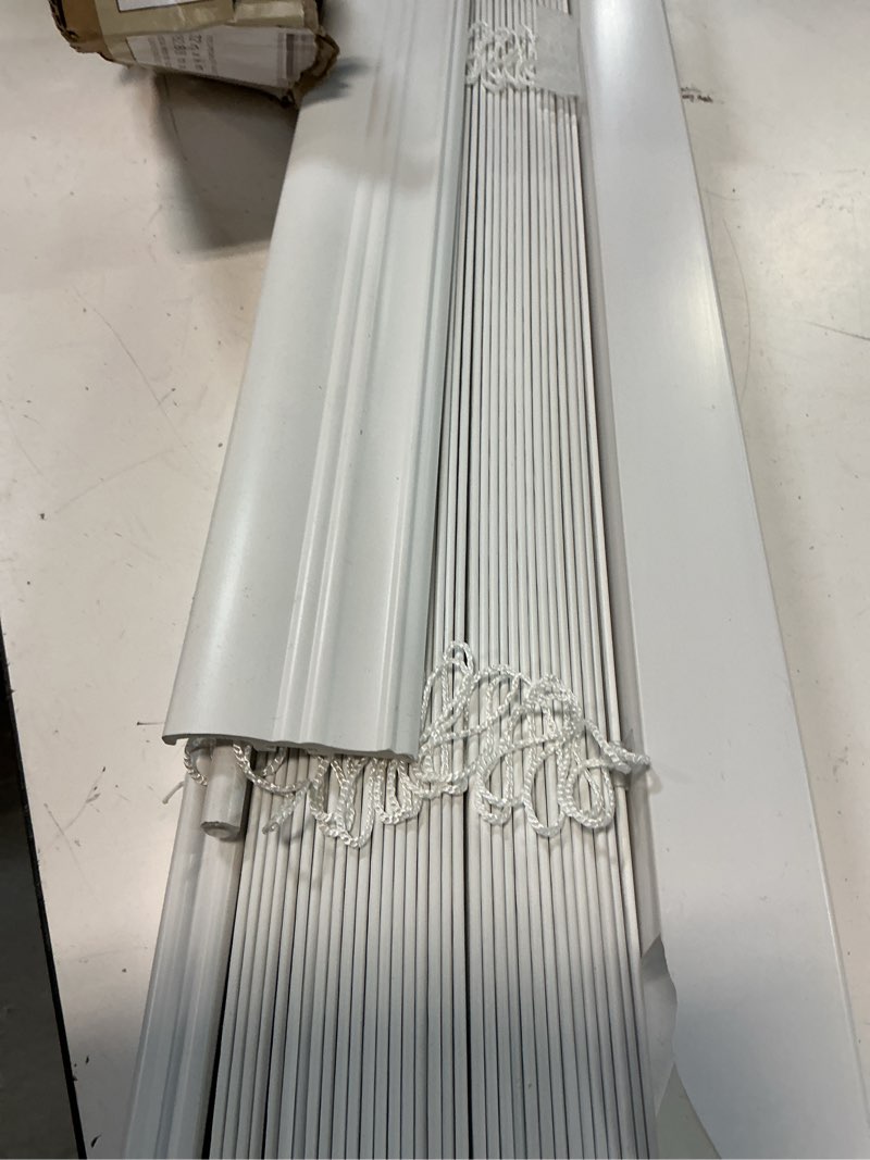 Condition photo showing Good Condition for allen + roth trim at home 2-in slat width 72-in x 64-in cordless white faux wood room darkening horizontal blinds
