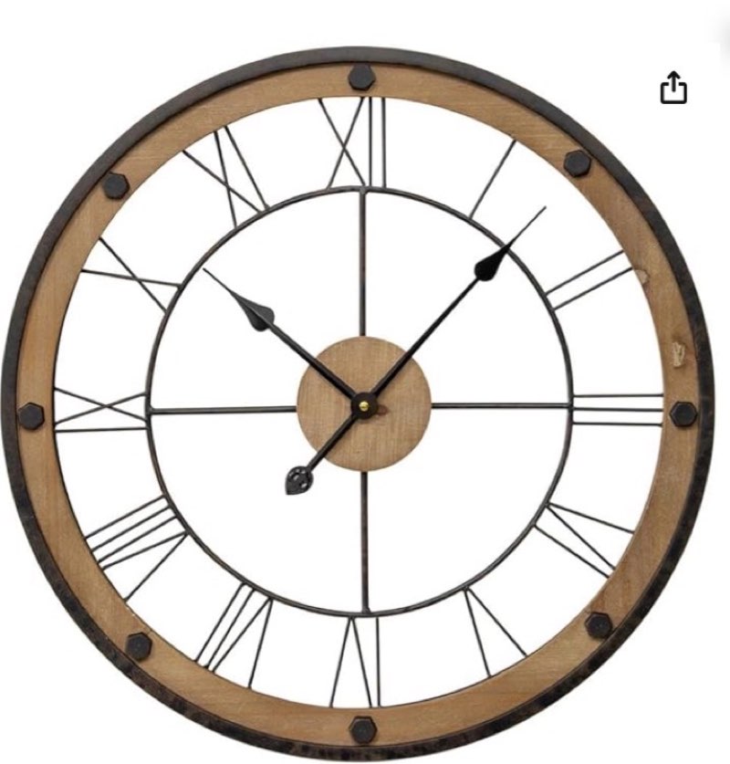 Willow & Silk61cm Large Vintage Silent Wood New Industrial Floating Roman Numeral Wall Clock