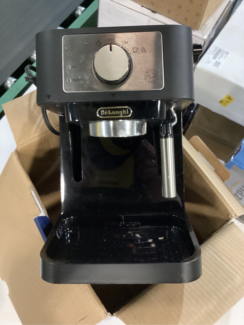 Condition photo showing As Is for De'Longhi Stilosa Manual Espresso Machine, Compact Coffee Maker, 15 Bar Pump Pressure, Manual Milk Frother Steam Wand for Authentic Single & Double Espresso, Lattes & Cappuccinos, Tamper Included Stliosa Espresso Machine