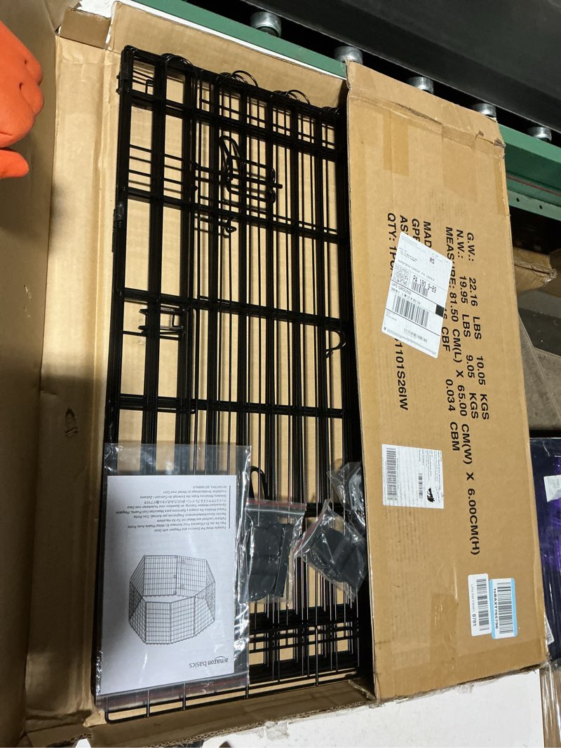 Condition photo showing Good Condition for amazon basics foldable octagonal metal exercise dog playpen, indoor/outdoor pet fence, no door, 8 panels, extra small, 24 x 24 inches, black without door 24"h