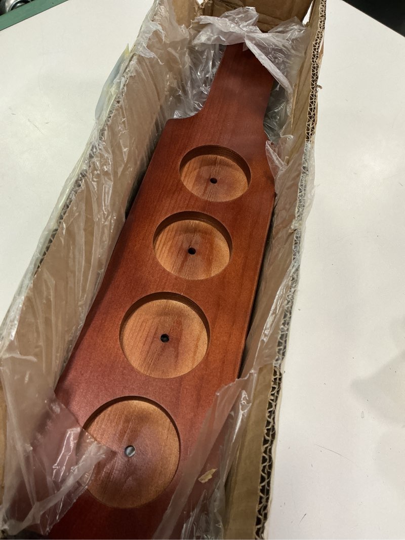 Condition photo showing Good Condition for LZMS 6 Packs 18" Mahogany Finish Flight Paddle, Large Beer Sampler Paddle with thin Profile and Convenient Hanging Hole, Ideal for Professional Kitchens and the Hospitality Industry Mahogany 18"