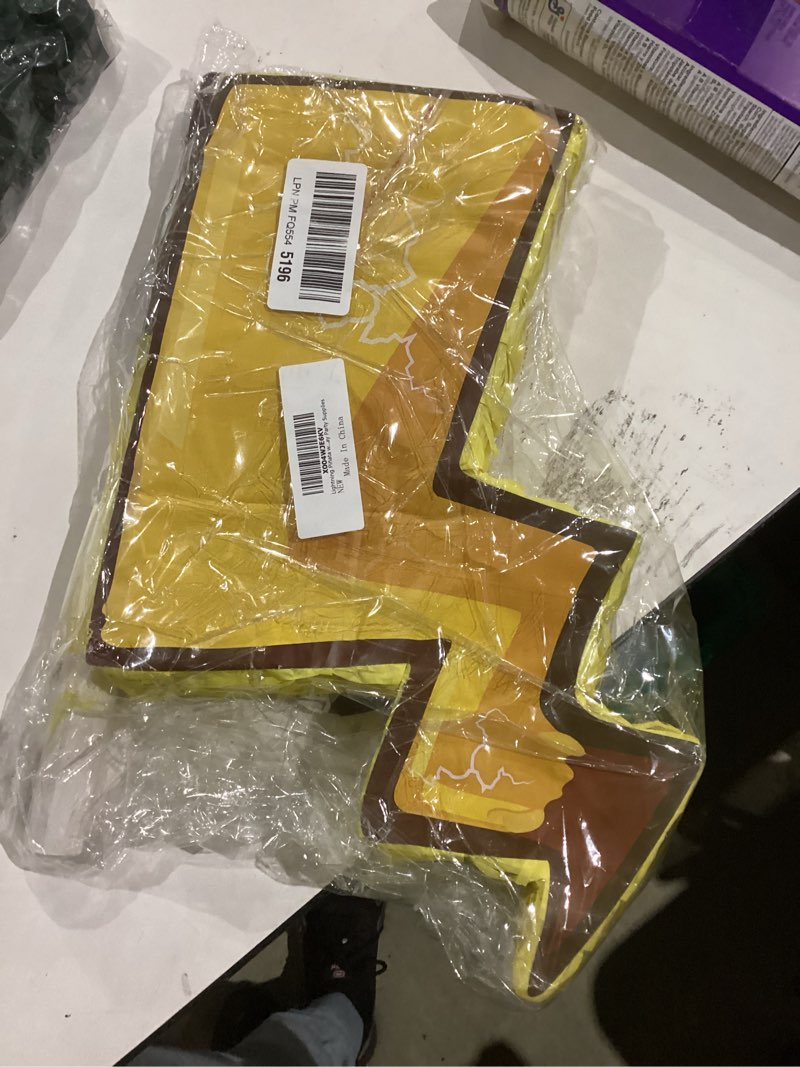 Condition photo showing New/Like New for Yellow Lightning Bolt Pinata,Lightning Piñata with Blindfold and Stick for Flash Weather Theme Party Birthday Game Wedding Supplies