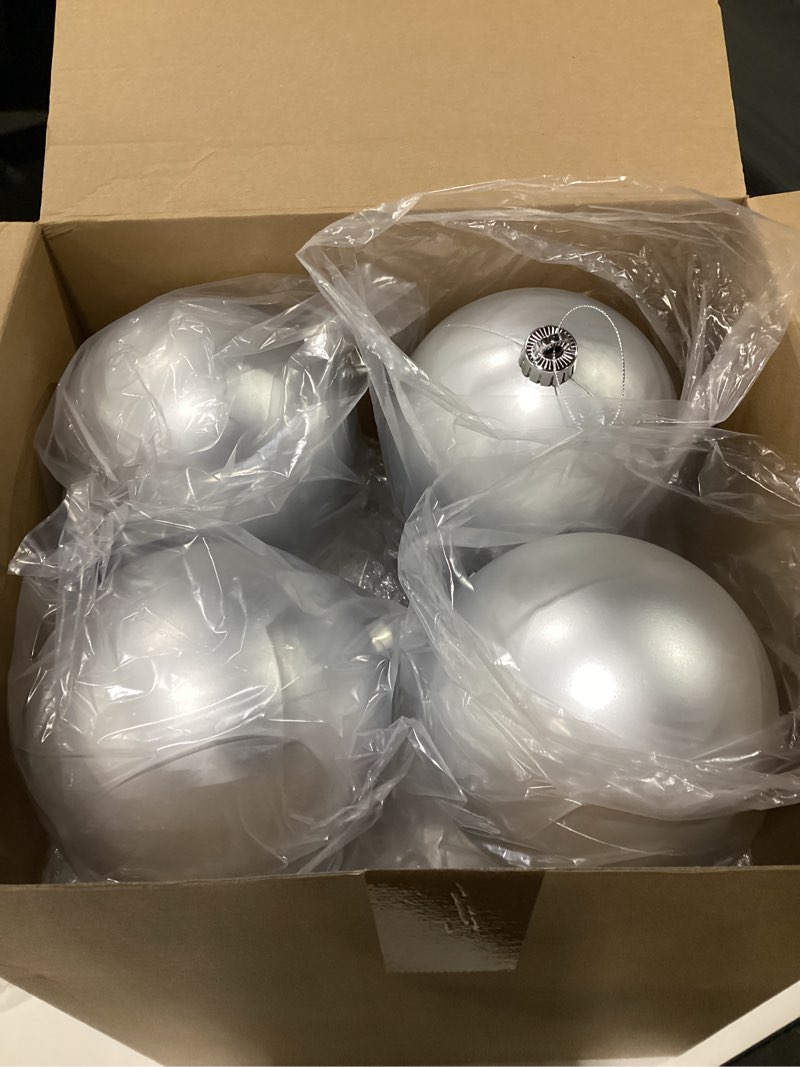 Condition photo showing Good Condition for Poen 12 Pcs 6 Inch Extra Large Christmas Ball Ornaments Giant Jumbo Christmas Tree Ball Decoration Shatterproof Huge Big Xmas Hanging Ornaments for Indoor Outdoor Holiday Party Decor(Silver)