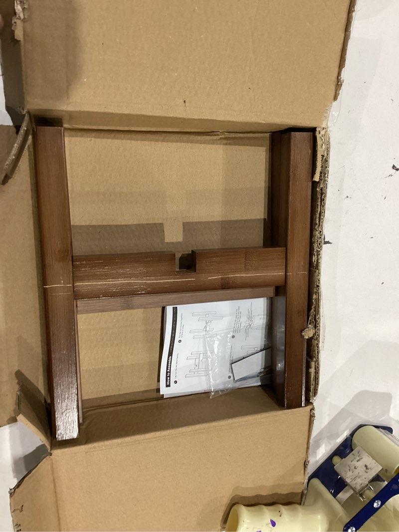 Condition photo showing As Is for adjustable plant stand indoor,bamboo mid century modern plants stands, stable plant holder,fit 8 9 10 11 12 inch pots (pot & plant not included) walnut 8-12in
