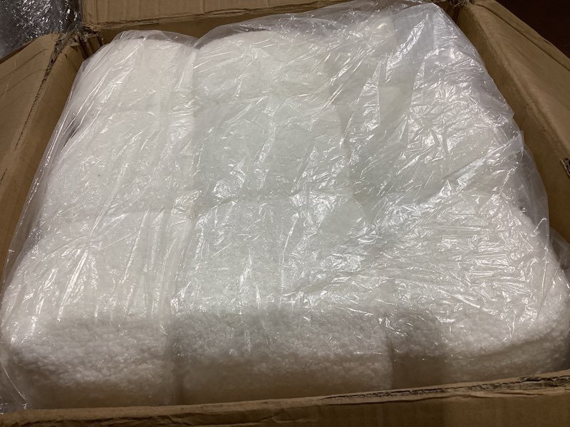 Condition photo showing Good Condition for White Square Ottoman 17''3 Cube Pouf Installed,no Vacuum,Sturdy Wooden Frame,Capacity 330 lbs,Modern Sofa Stool Fuzzy Sherpa Footstool,Foot Rest,Cube Boucle,Vanity Stool,for Couch Living Room Square White