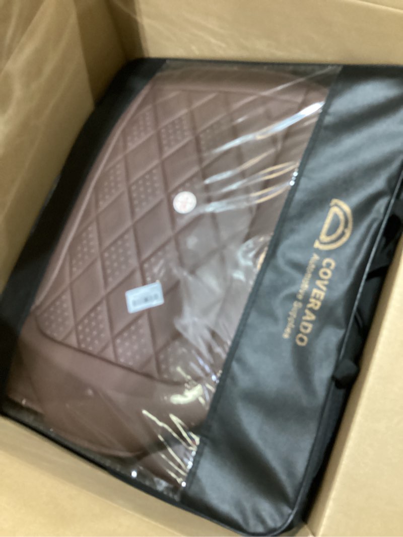 Condition photo showing New/Like New for Coverado Car Seat Covers Full Set, Luxury Faux Leather Waterproof Seat Cover, Front and Back Car Seat Protector, Universal 5 Seat Leather Seat Cushion, Carseat Cover Fit Most Cars, Coffee A-Coffee FullSet