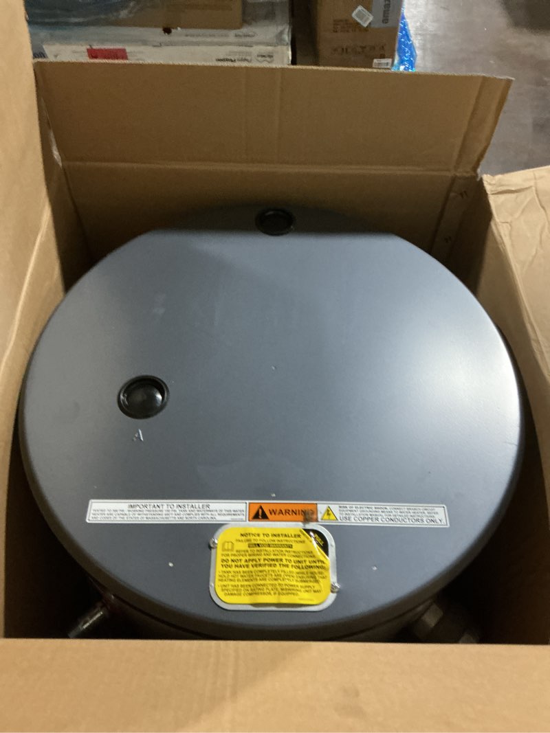 Condition photo showing As Is for GE Appliances 26 Gallon Versatile, Electric Water Heater with Adjustable Thermostat & Drain Valve, Side Port, Lowboy, 240 Volt 26 Gallon Side Port