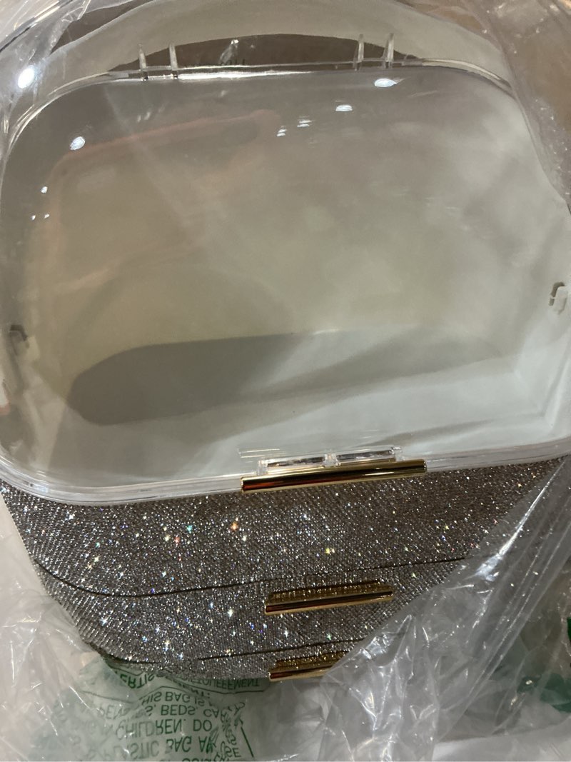 Condition photo showing Good Condition for Bling Makeup Organizers, Cosmetic Display Case with Clear Cover, Vanity Makeup Organizers for Lipstick Perfume Lotion and Skincare, Silver Diamond