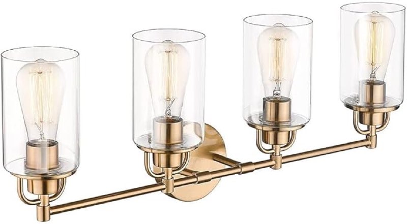 4-Lights Vanity Lights Gold Bathroom Wall Light Fixtures with Clear Glass Lampshade Champagne Bronze Finish Farmhouse Modern Contemporary Metal Dimmable