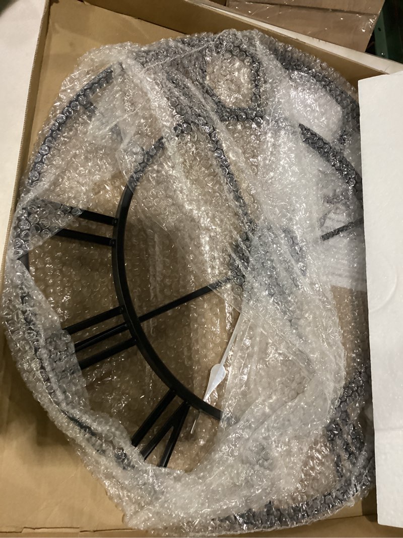 Condition photo showing Good Condition for 24 inch large oversized farmhouse modern decorative wall clock for living room,silent industrial big roman numerals vintage metal round wall clocks for kitchen,dinng room,office black roman 24 inch