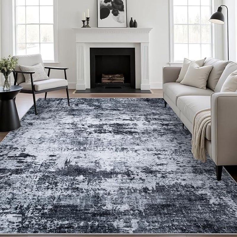   lofus 8x10 area rugs for living room, washable area rug, rugs for bedroom, kitchen, vintage boho carpet, soft non-slip, low pile large area rug for office dining room, vintage dark grey