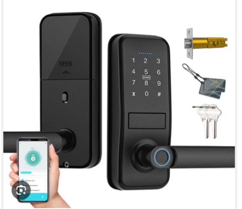 Smart Lock, Keyless Entry Door Lock with Sleek Matte Black Handle, Electronic Keypad Deadbolt, Finge